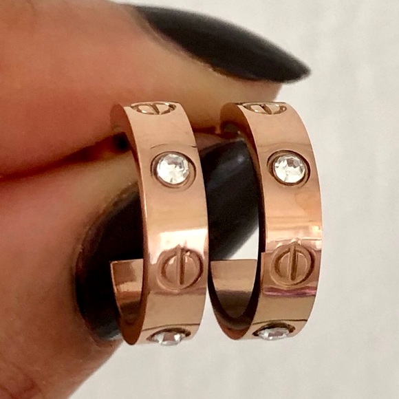 Rose Gold Small Screw Zirconia Hoops - Picture 7 of 8